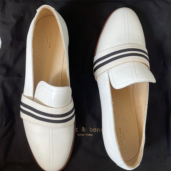Rag&Bone Amber Striped-Web Leather Loafer Color-White/Black Size-11/41 NWT - Picture 11 of 16